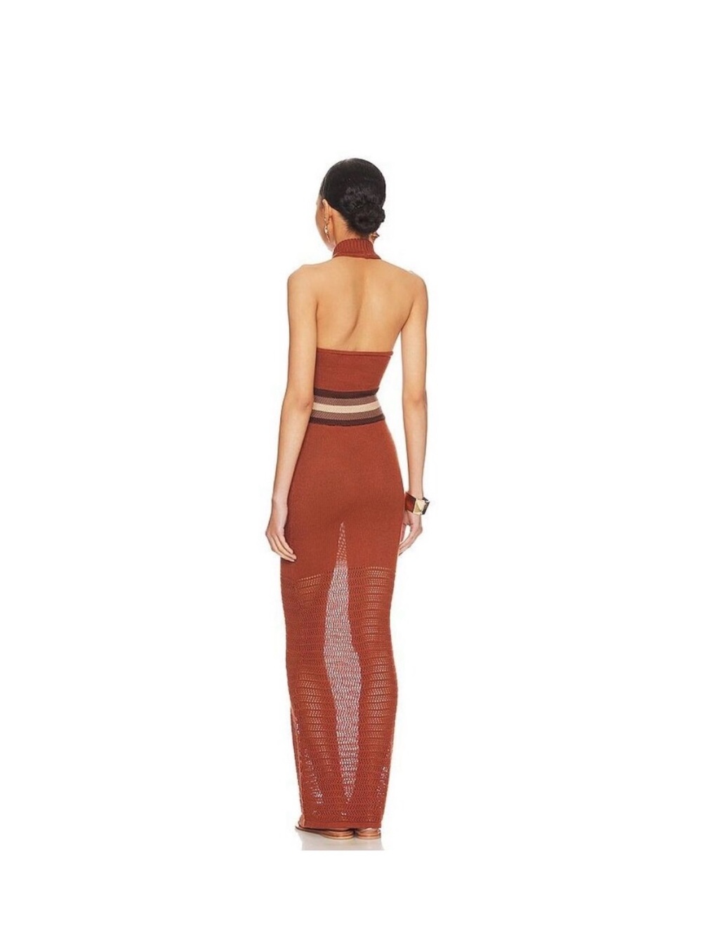 House of Harlow 1960 Rust Halter Maxi Dress with Striped Waist - Picture 2 of 3
